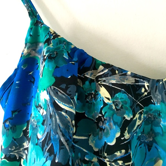 Silky Royal Blue Floral Spaghetti Strap Tank - Picture 3 of 5